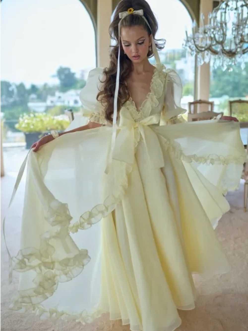NWT Selkie The Dole Whip Marie Gown (Yellow Ruffle Trim Vintage-Style Gown) - Picture 3 of 6